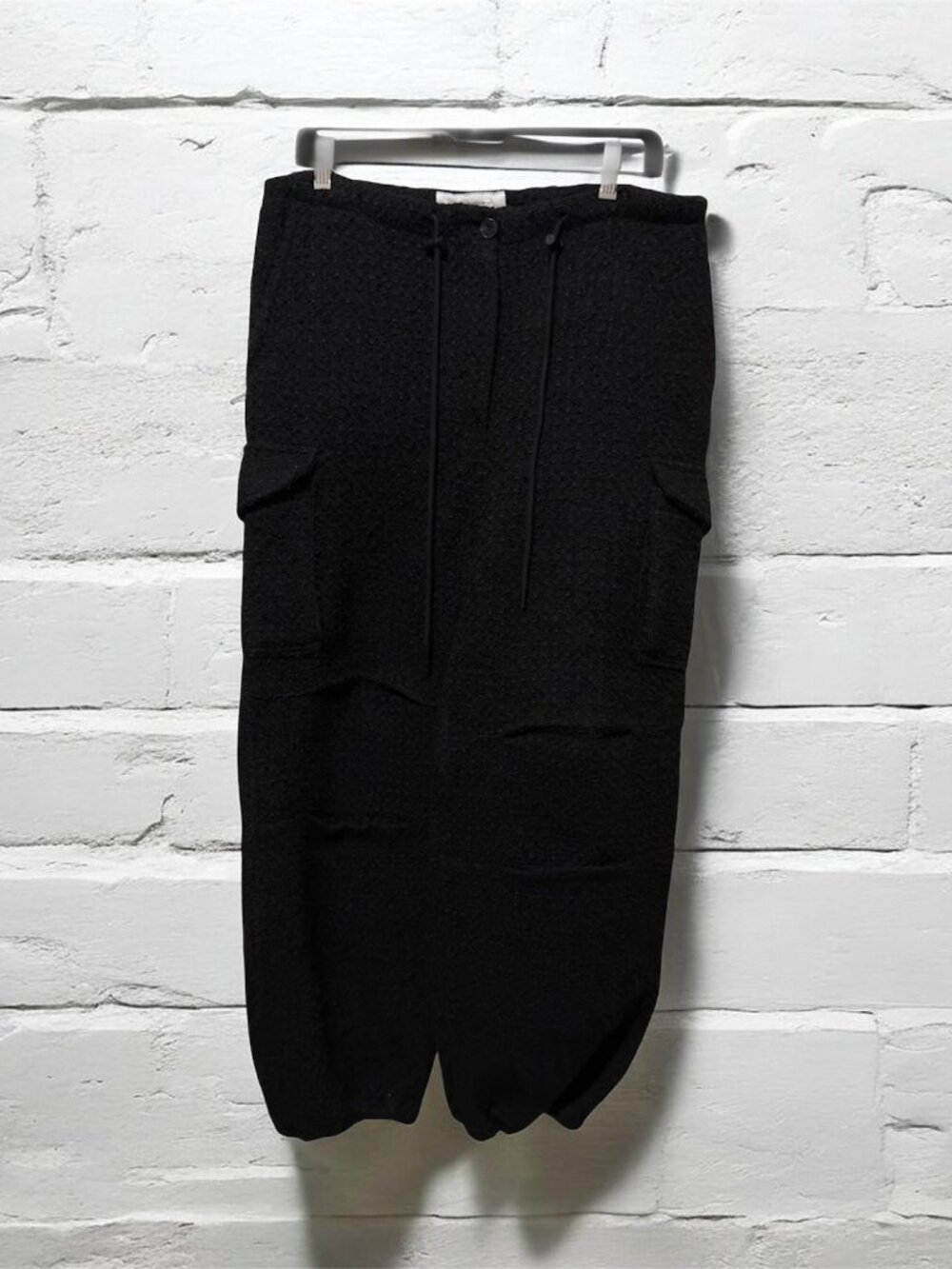 140.Avenue Black Textured Boucle Cargo Pants Drawstring Joggers Size M